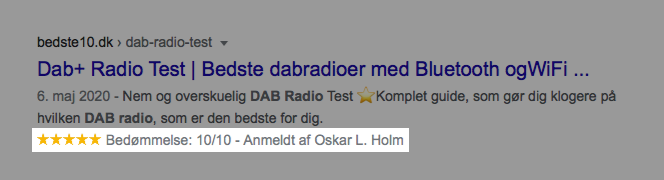 Anmeldelse Rich Snippet schema markup