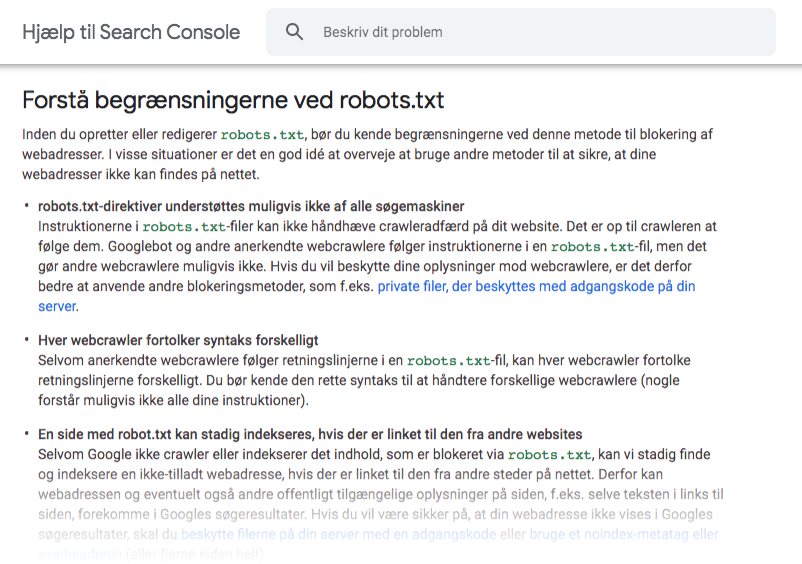 Begrænsninger ved robots.txt