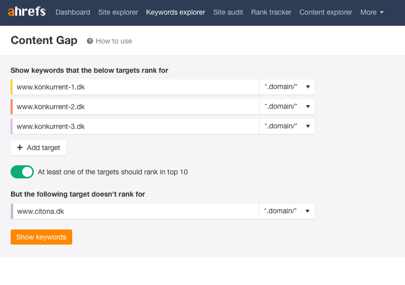 Content Gap i Ahrefs