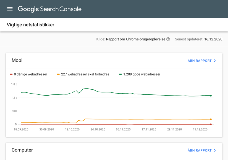 Core Web Vitals i Google Search Console