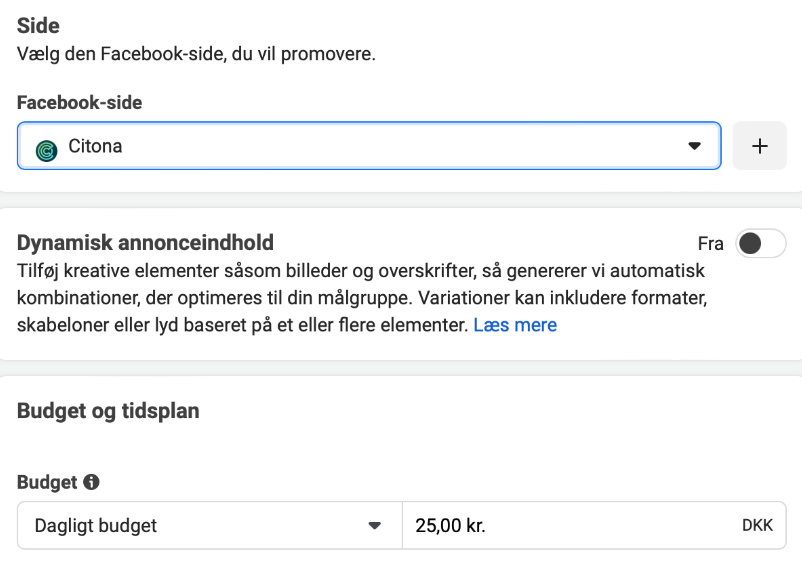 Facebook virksomhedsside i Meta annoncekonto