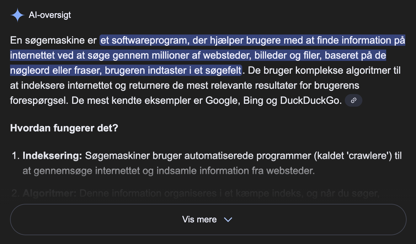 Google AI oversigt