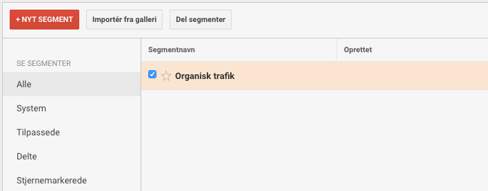 Google Analytics organisk trafik segment