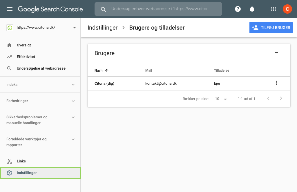 Tilføj bruger i Google Search Console