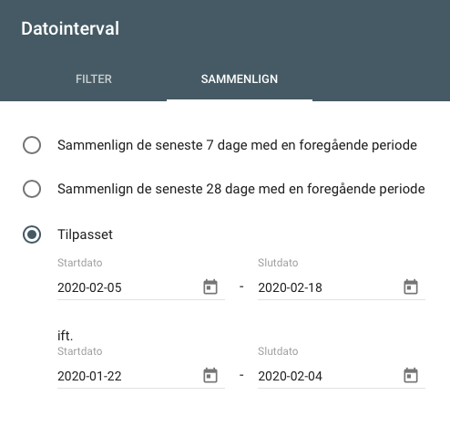 Sammenlign CTR i Google Search Console