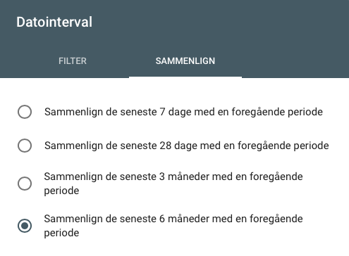 Sammenligning af effektivitet i Google Search Console