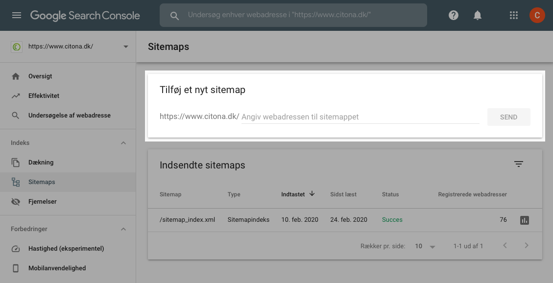 Indsend XML sitemap i Google Search Console