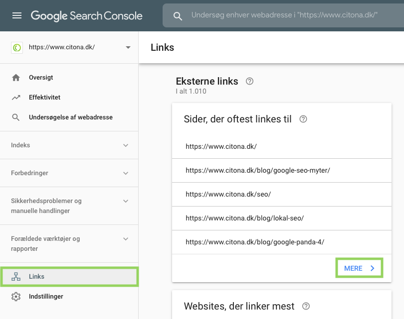 Links i Google Search Console