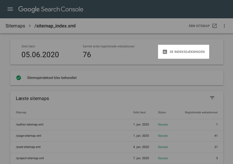 Se indeksdækning i Google Search Console