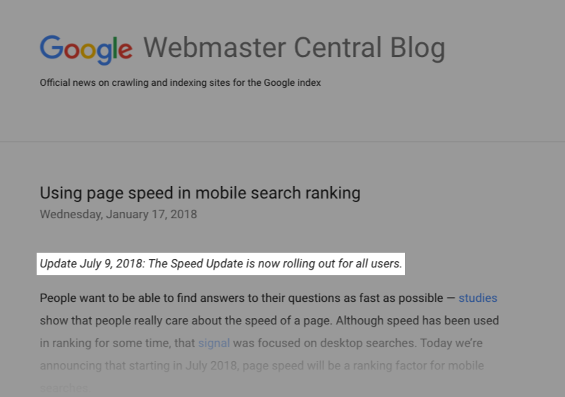 Google speed update