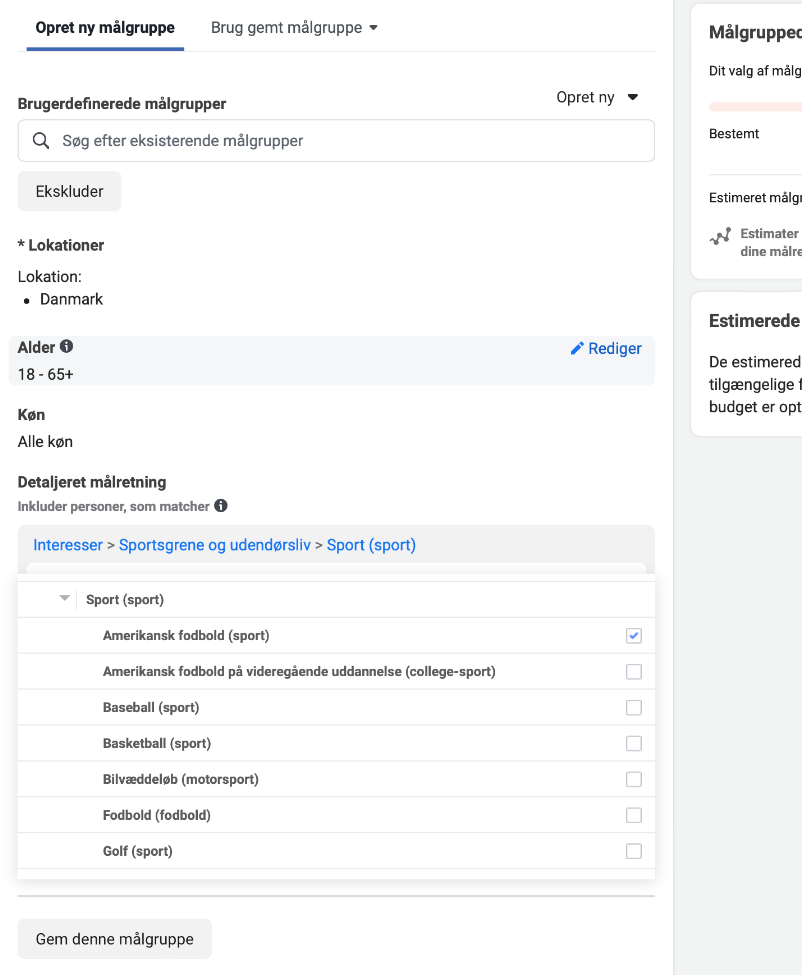Målgruppe detaljer på Facebook