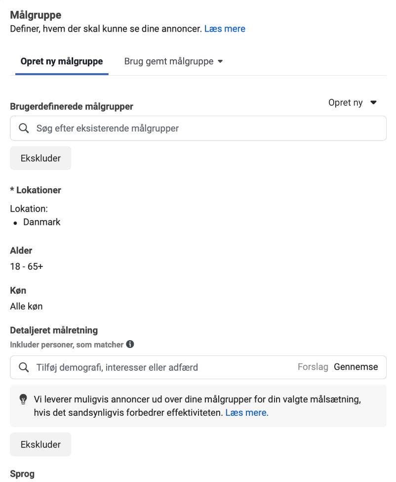 Målgruppe på Facebook ved Facebook annoncering