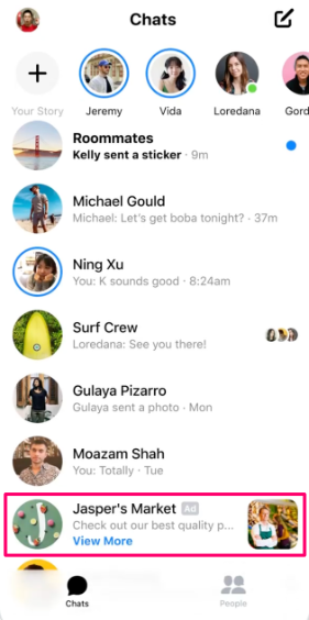 Messenger-annonce på Facebook