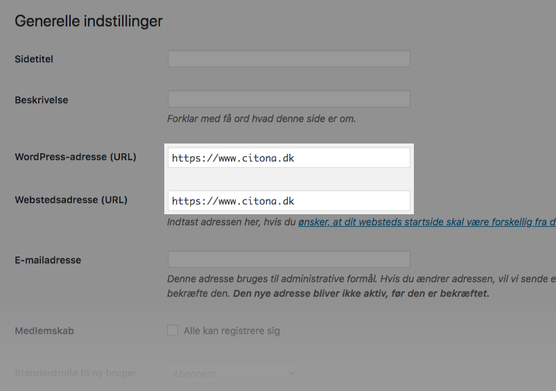 Opdater WordPress adresse til HTTPS