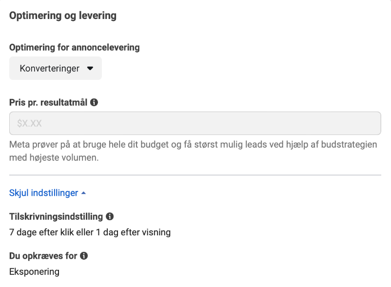 Optimering og levering (budgivning) på Facebook