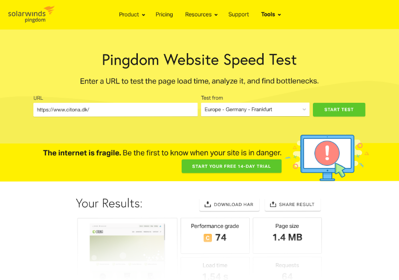 Pingdom website speed test