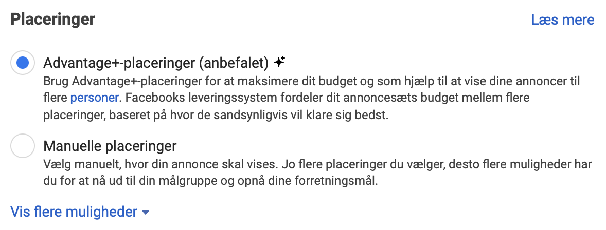 Advantage+ eller Manuelle placeringer i Meta annoncekonto