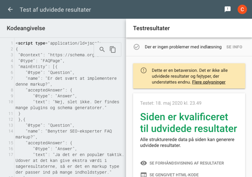 Schema markup test