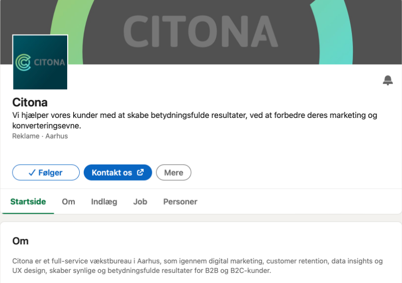 Virksomhedsside på LinkedIn