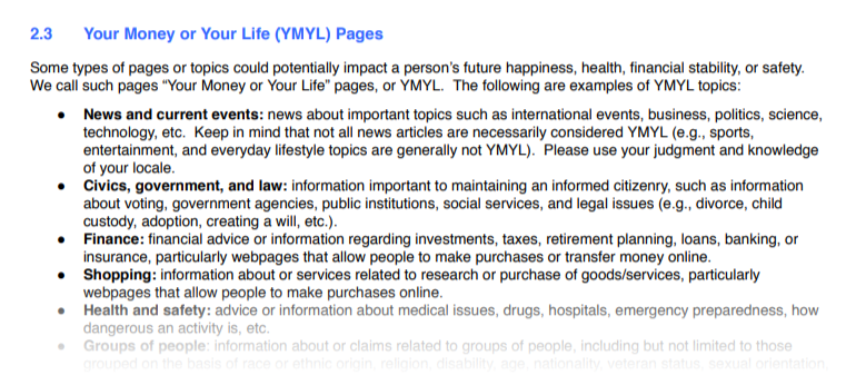 YMYL: Your Money or Your Life
