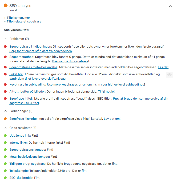 Yoast analyserer dit indhold