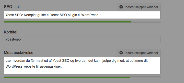 Sidetitel og metabeskrivelse under Yoast Google Preview