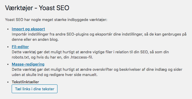 Avancerede værktøjer i Yoast